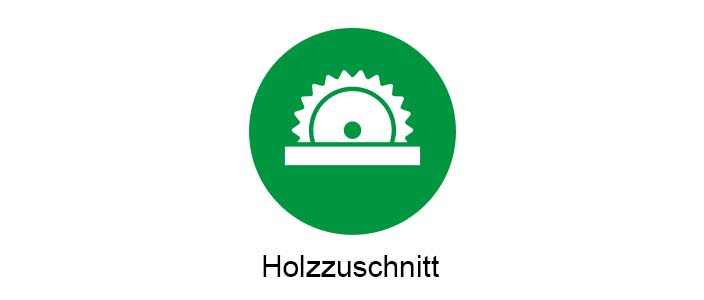 Weißes Holzzuschnitt-Icon auf einem grünen, kreisförmigen Hintergrund