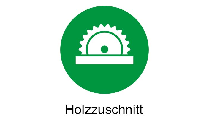 Weißes Holzzuschnitt-Icon auf einem grünen, kreisförmigen Hintergrund