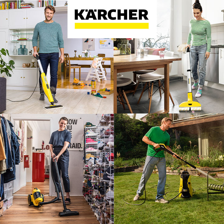 Bilddarstellung von vielen Menschen mit verschiedenen Kärcher Artikeln in benutzung