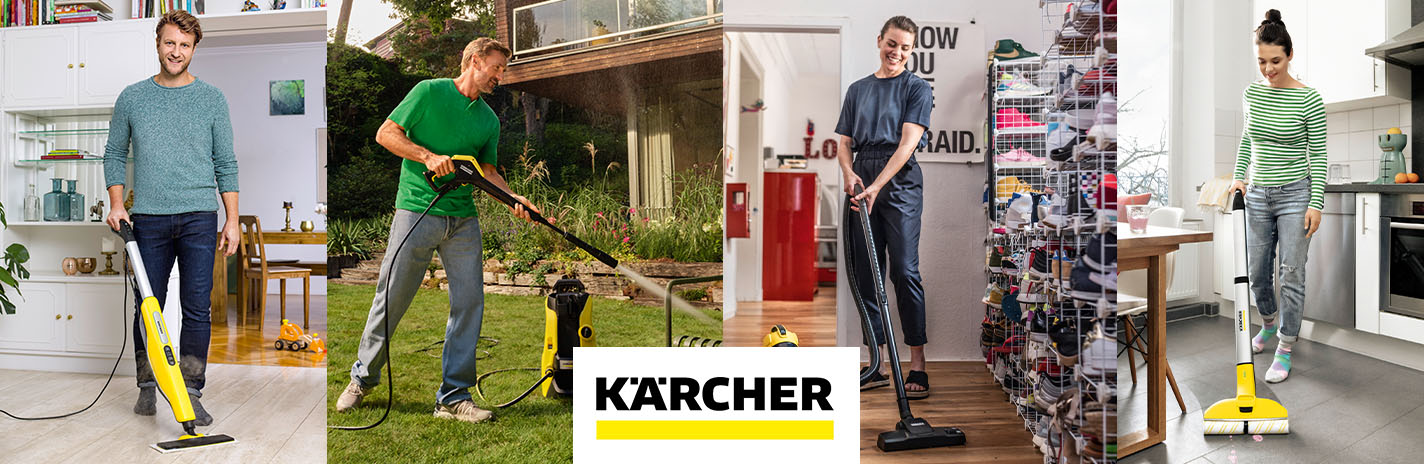 Bilddarstellung von vielen Menschen mit verschiedenen Kärcher Artikeln in benutzung