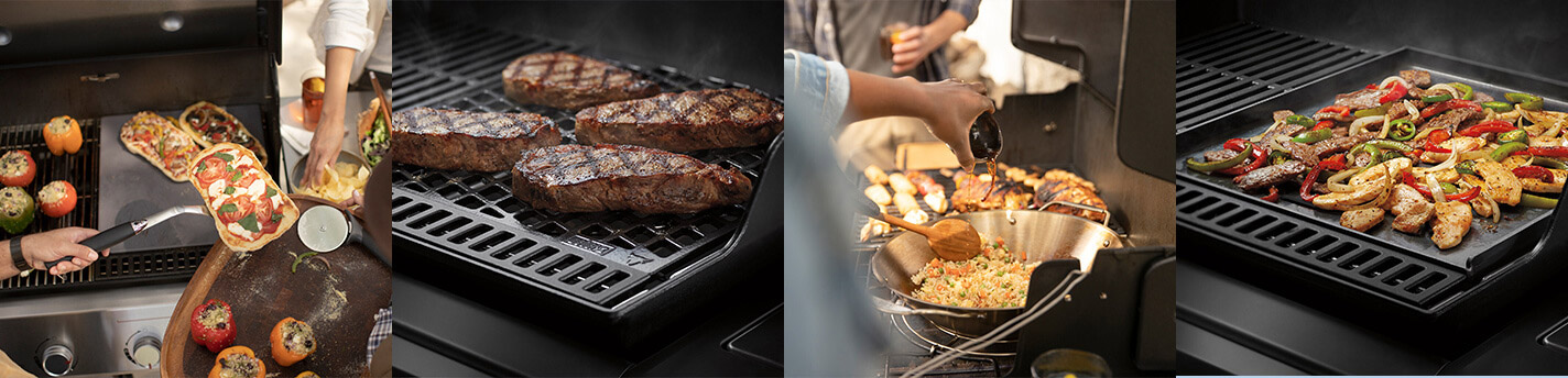 Banner von verschiedenen Rezepten auf einem Grill