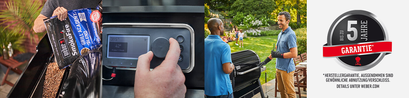 Weber Banner mit fünf Jahren Garantie wappen und verschiedenen Weber Artikeln drauf