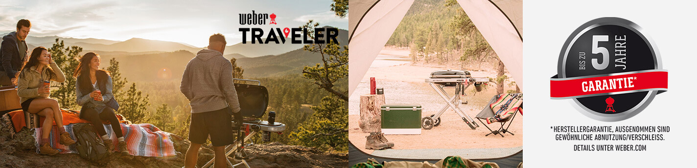 Weber Banner von Leuten die Campen mit einem 5 Jahre Garantie Banner