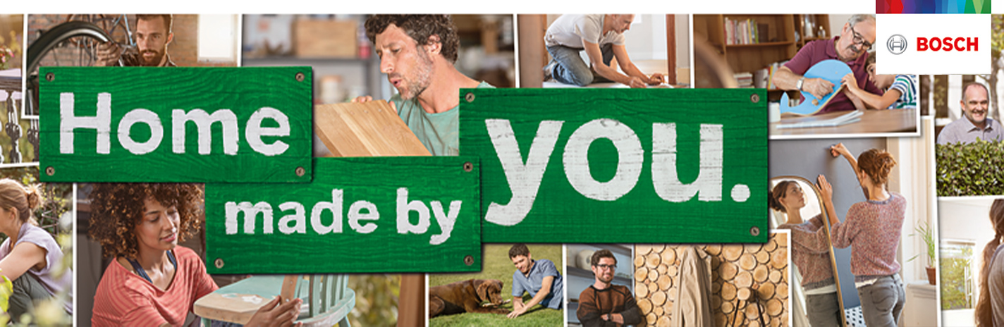 Bosch Banner zum Thema "Home made by you" mit vielen aneinander geschnittenen Bildern