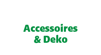 Weißer Hintergrund mit grünem Text in zwei Zeilen: Accessoires & Deko