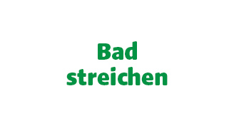 Weißer Hintergrund mit grünem Text in zwei Zeilen: Bad streichen