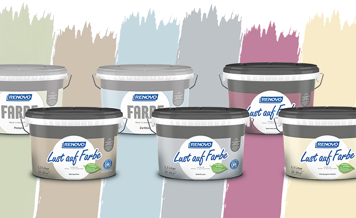sechs verschiedene Farbeimer von Renovo