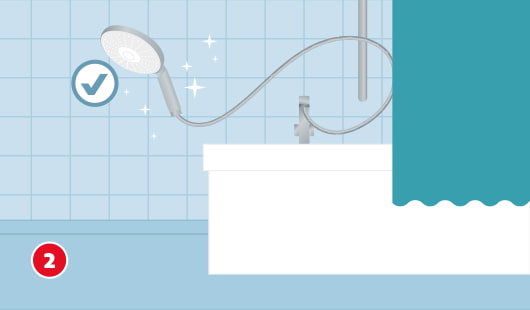 Illustration einer Badewanne mit Duschschlauch und Brausekopf