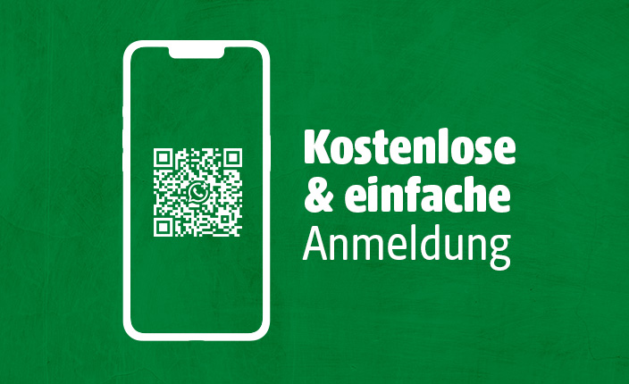 Smartphone Icon mit QR-Code und Text Kostenlose und einfache Anmeldung